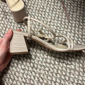 Nine W. nude crocodile block heel sandals